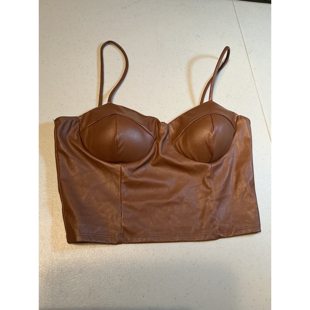 Popular‎ 21 Brown Faux Leather Corset Top Padded Bustier Camisole ST7381 Large